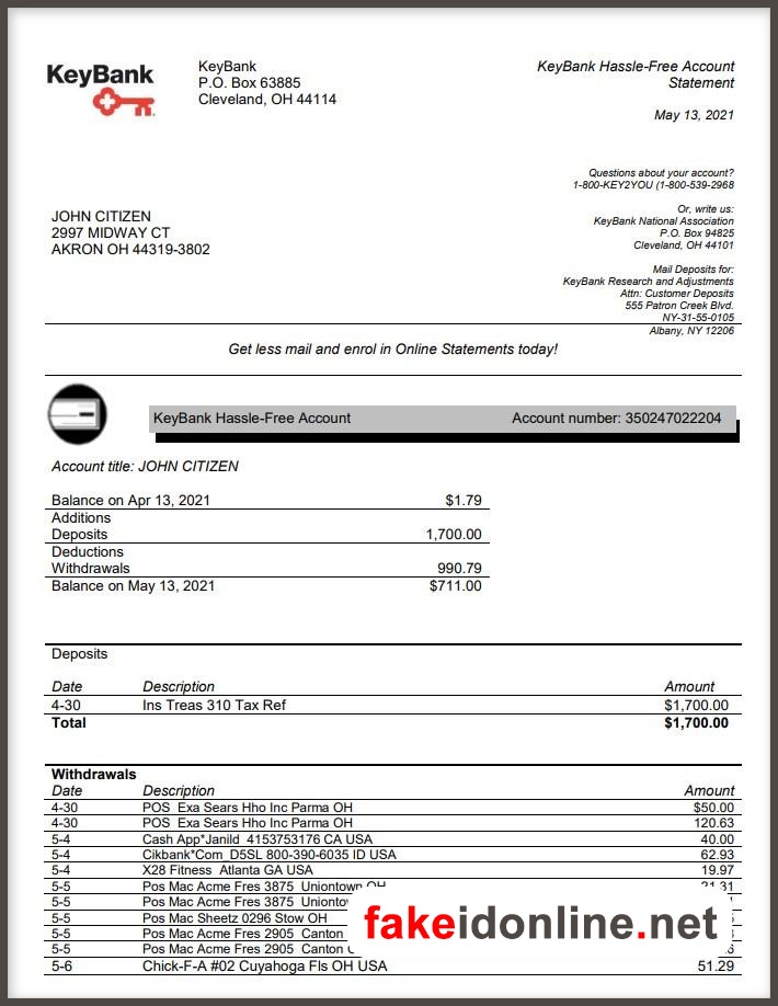 Key Editable Word Bank Statement